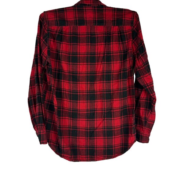 George Mens Red Black Plaid Long Sleeve Button Front Flannel Shirt Size XLT - Picture 3 of 6